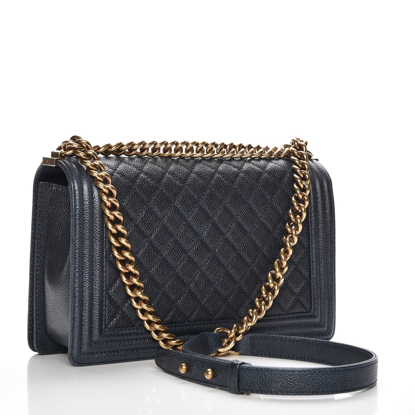 Caviar Quilted New Medium Boy Flap Dark Navy Blue