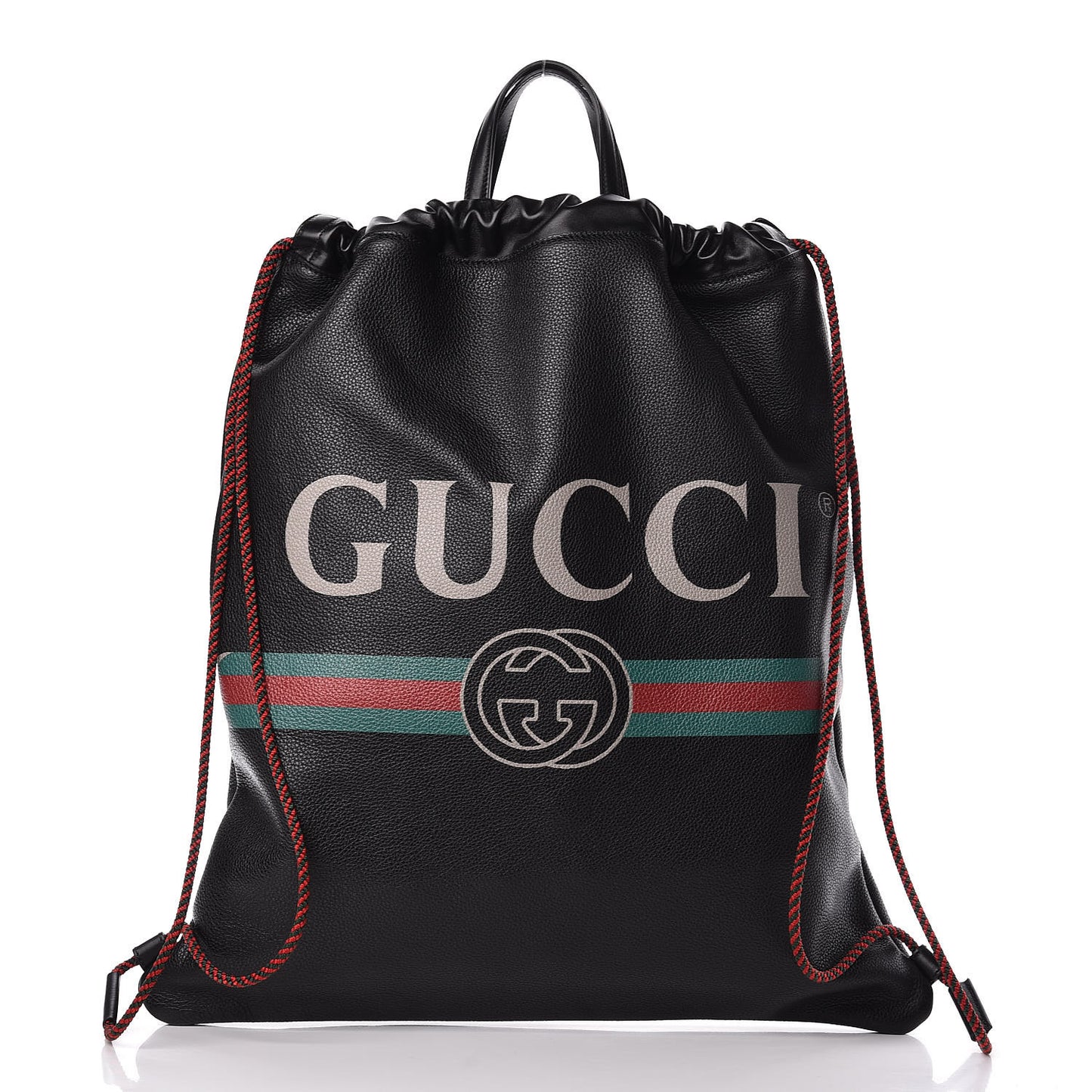 Calfskin Logo Drawstring Backpack Black