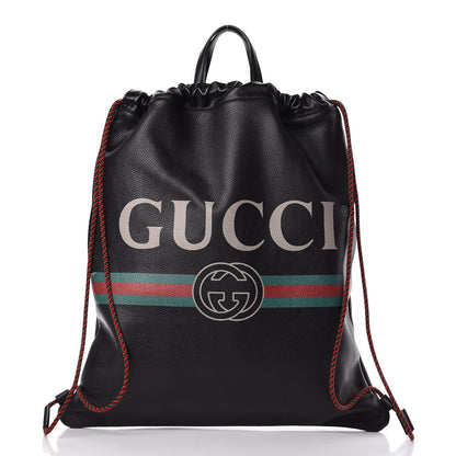 Gucci Calfskin Logo Drawstring Backpack Black 3 of 11