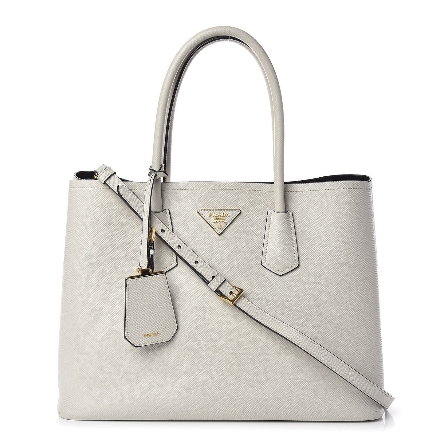 Saffiano Cuir Medium Double Bag Talco Black