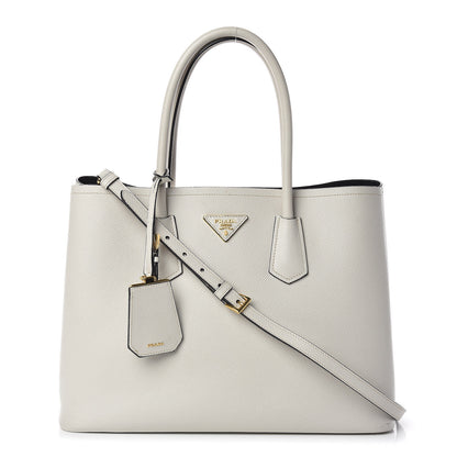 Prada Saffiano Cuir Medium Double Bag Talco Black 1 of 19