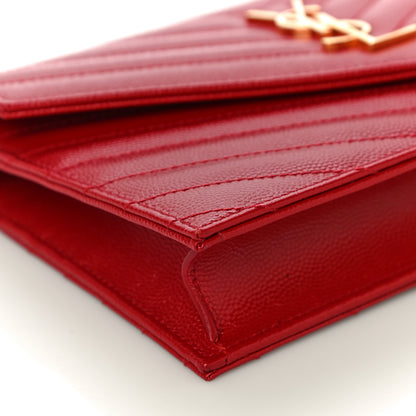 Saint Laurent Grain De Poudre Matelasse Chevron Monogram Envelope Chain Wallet Eros Rouge 9 of 11