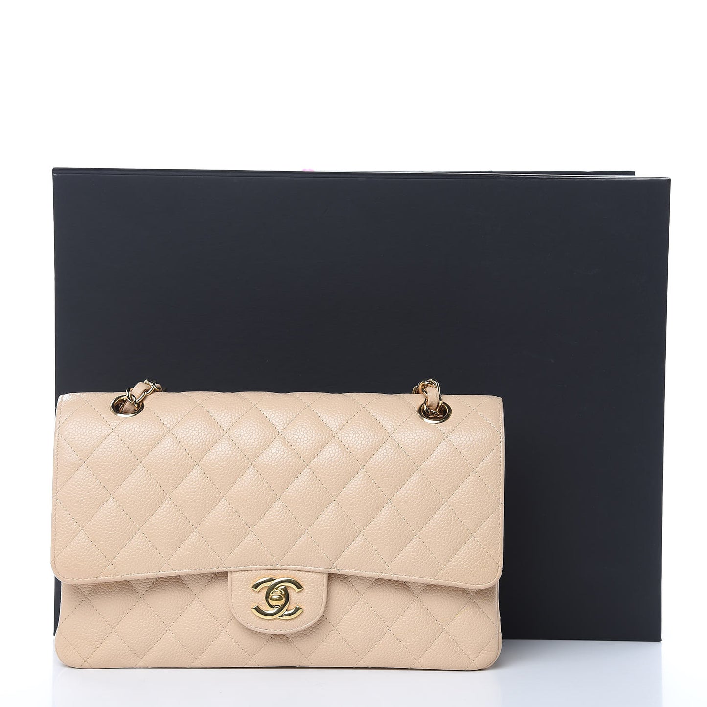 Caviar Quilted Medium Double Flap Beige Clair