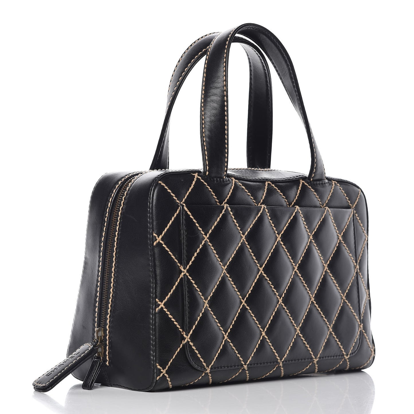 Calfskin Wild Stitch Top Handle Bag Black