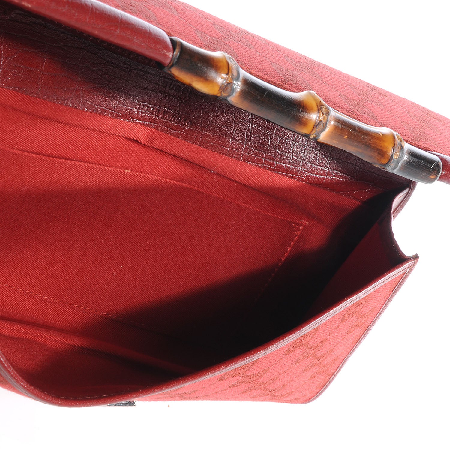 Gucci Monogram Canvas GG Bamboo Bar Clutch Red 6 of 7