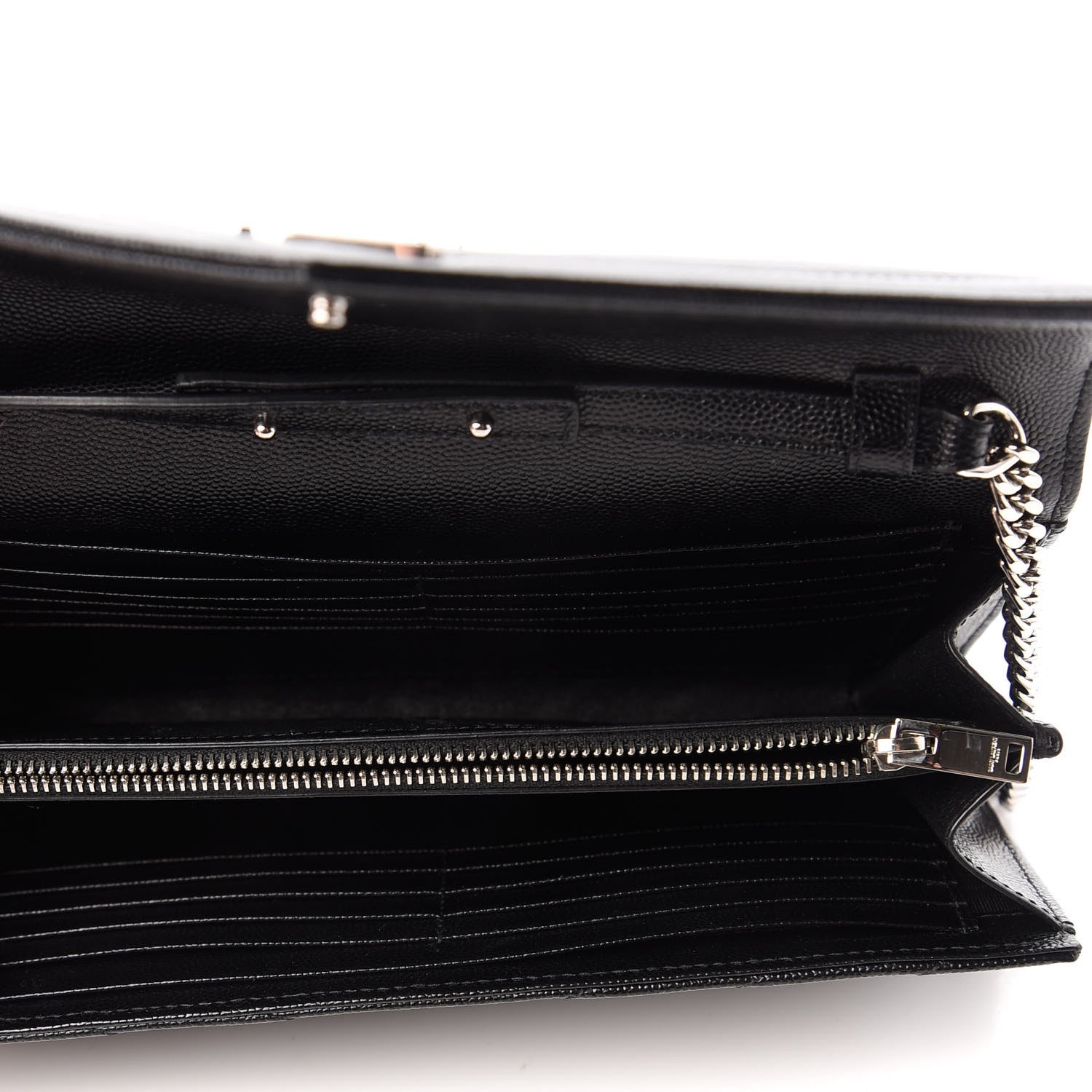 Saint Laurent Grain De Poudre Matelasse Chevron Monogram Chain Wallet Black 5 of 11