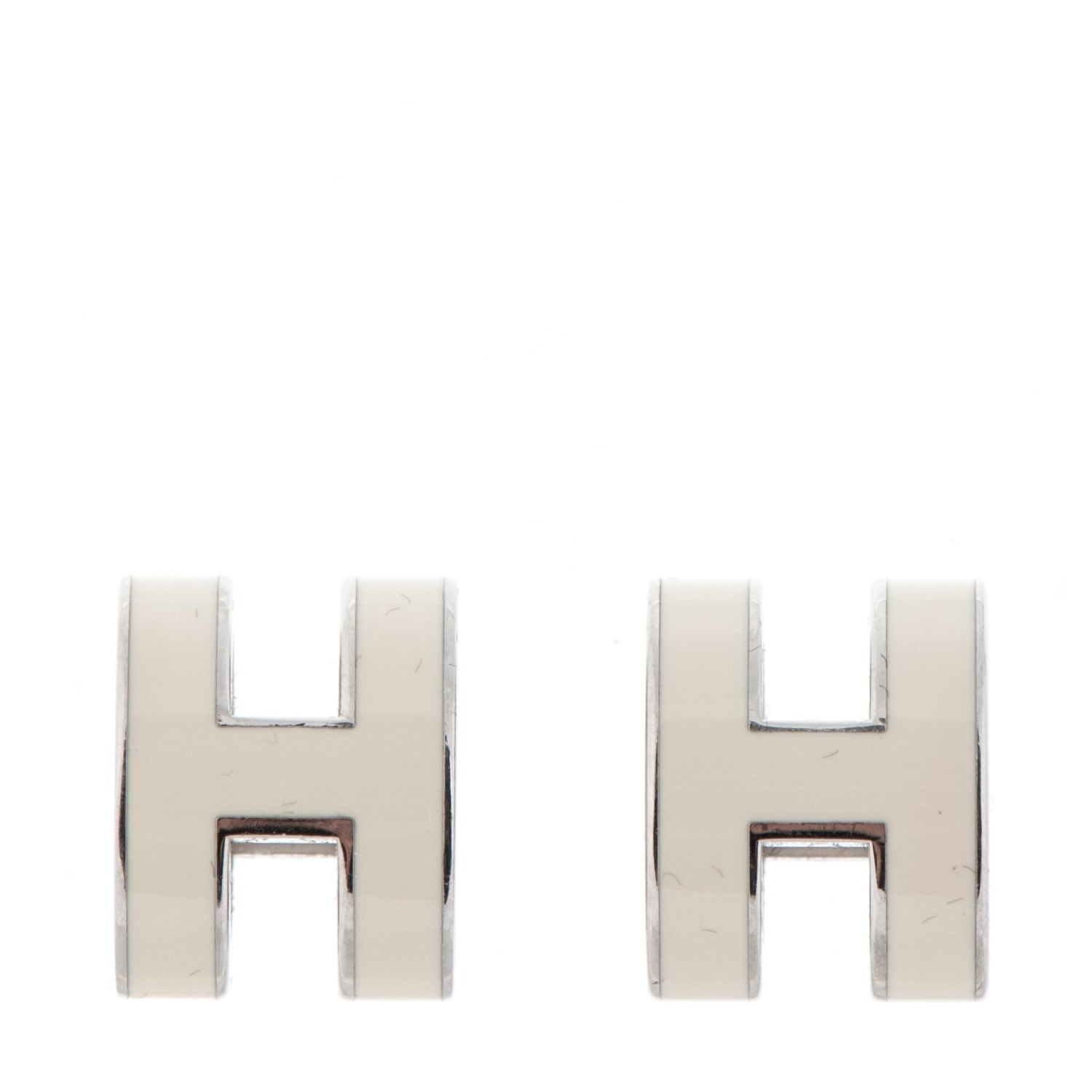 Hermes Palladium Lacquered Pop H Earrings Ecru 1 of 4