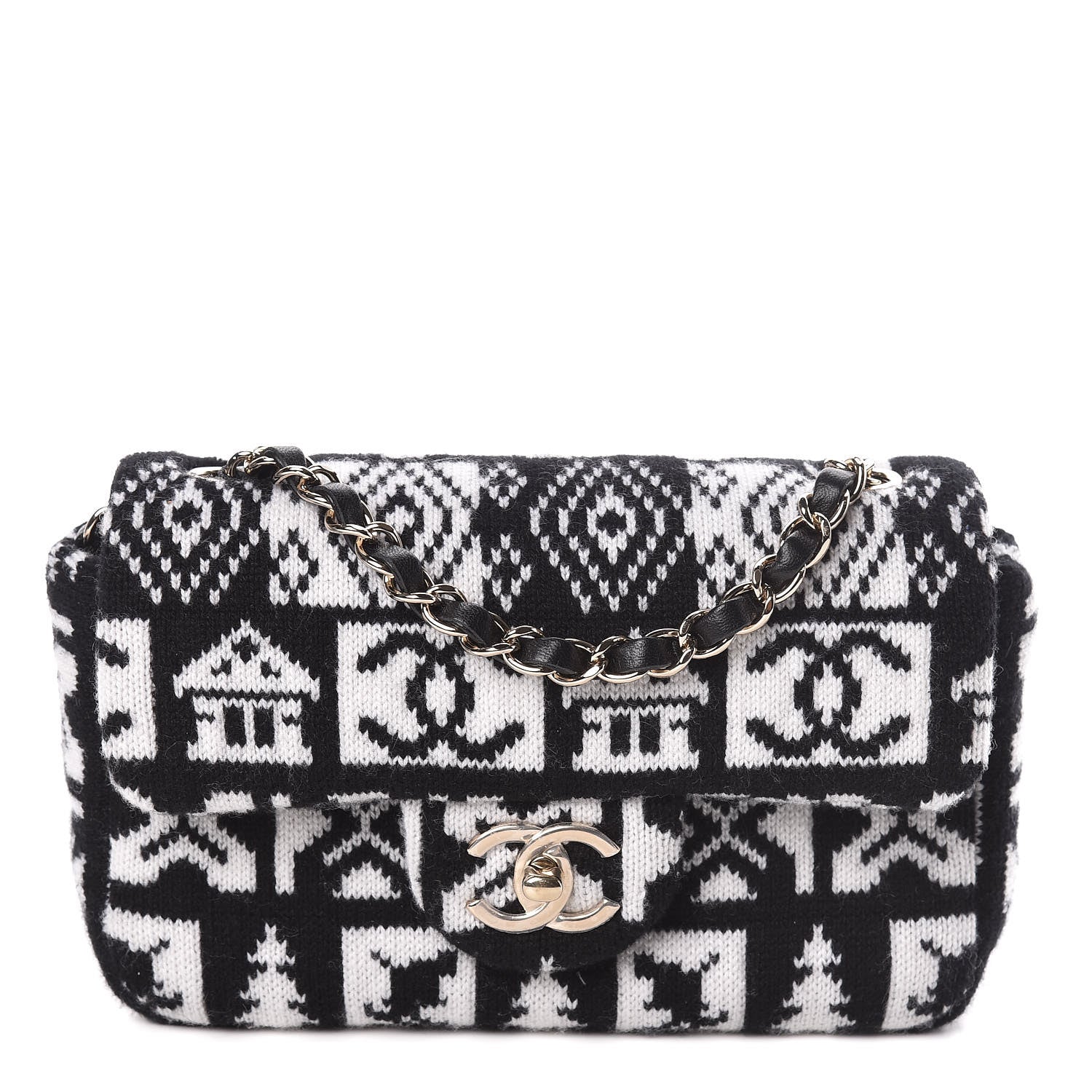 Chanel Cashmere Knit Coco Neige Flap Black White 1 of 10