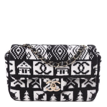 Chanel Cashmere Knit Coco Neige Flap Black White 1 of 10