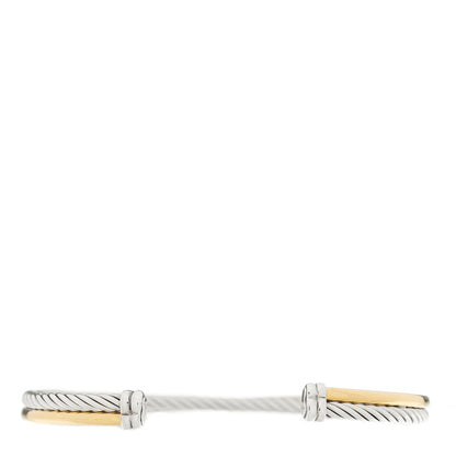 David Yurman Sterling Silver 18K Yellow Gold 3mm Crossover Cuff Bracelet 2 of 4