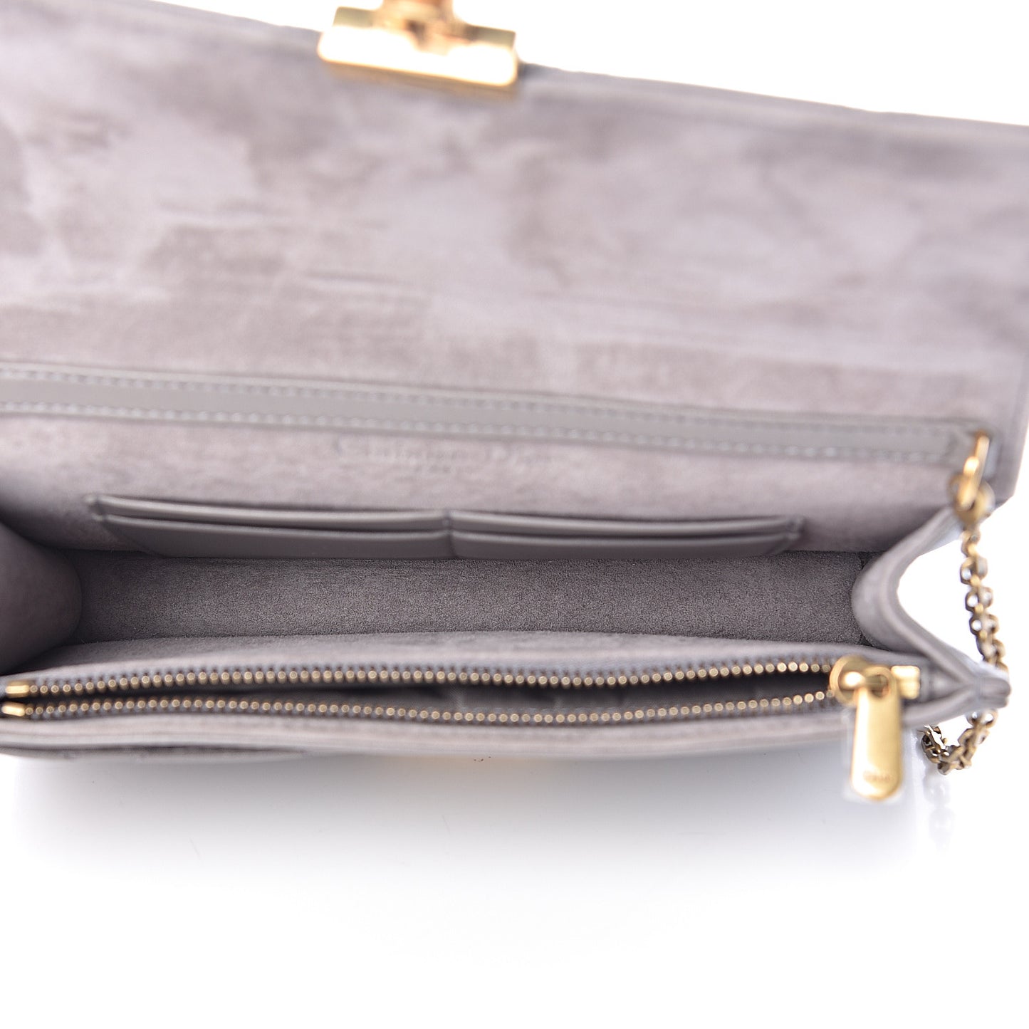 Lambskin Cannage Dioraddict Wallet on Chain Clutch Grey