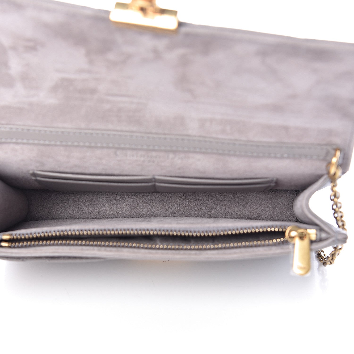 Christian Dior Lambskin Cannage Dioraddict Wallet on Chain Clutch Grey 5 of 14