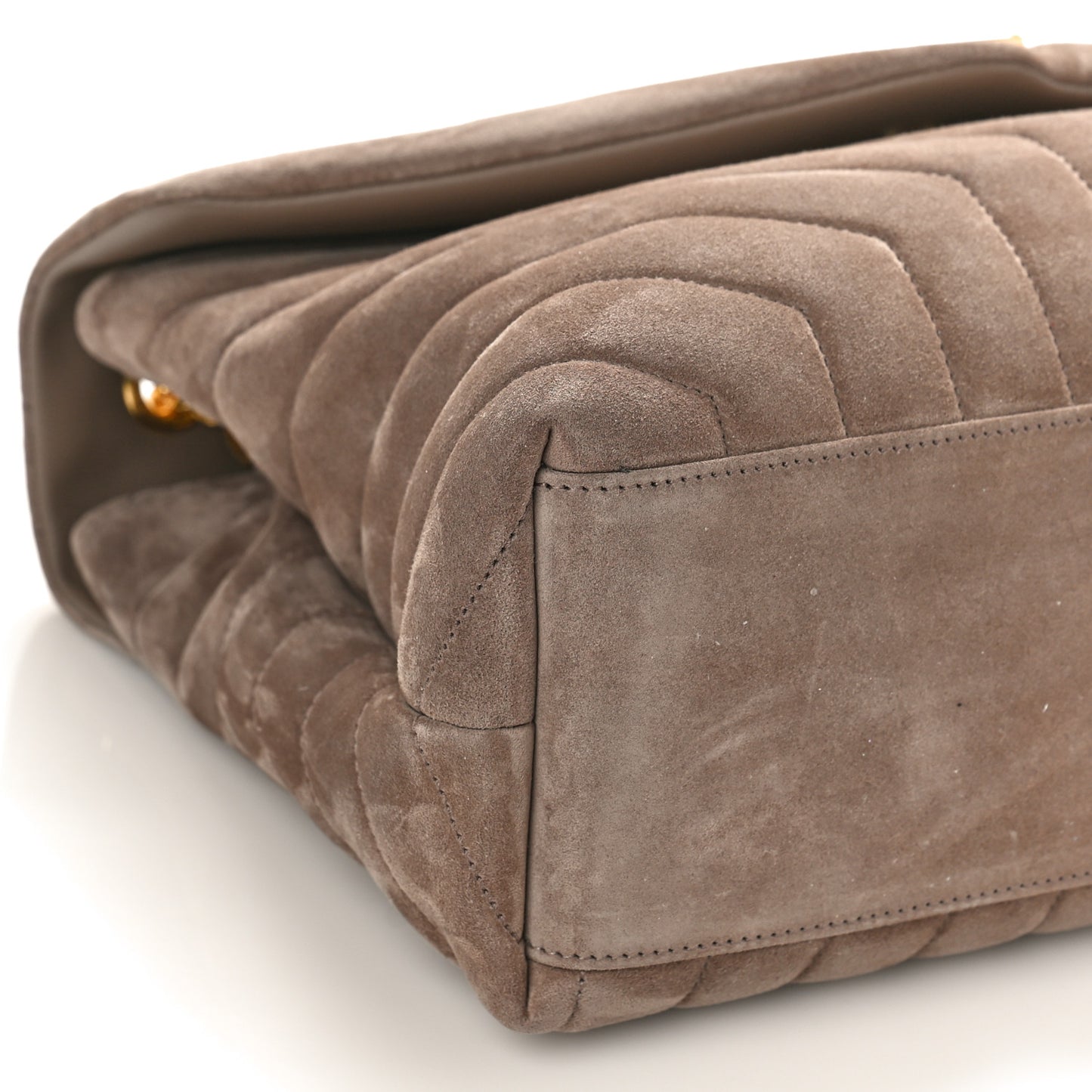 Suede Y Quilted Monogram Medium Loulou Chain Satchel Taupe