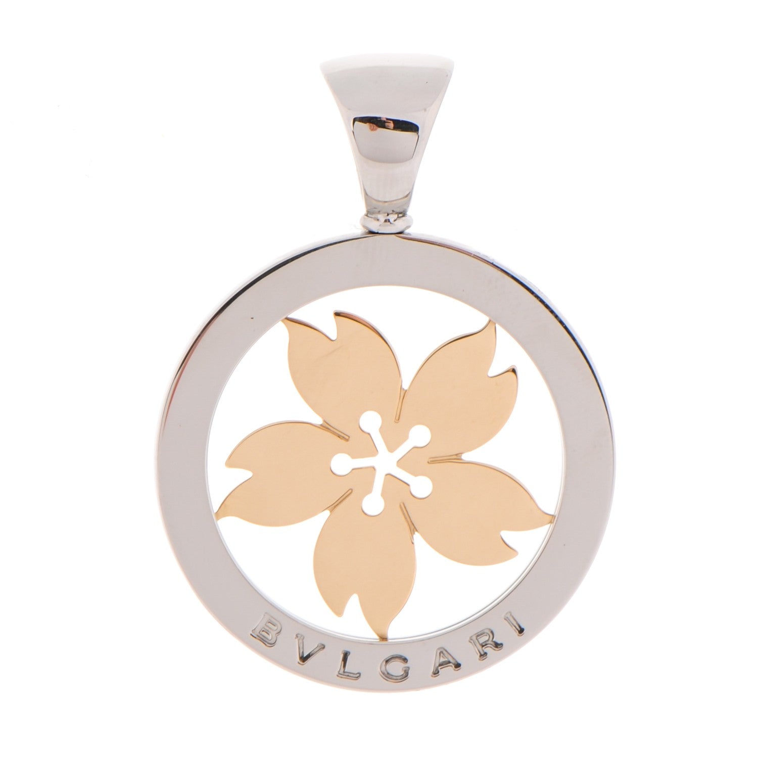 Bulgari Stainless Steel 18K Yellow Gold Large Tondo Sakura Flower Pendant 1 of 4