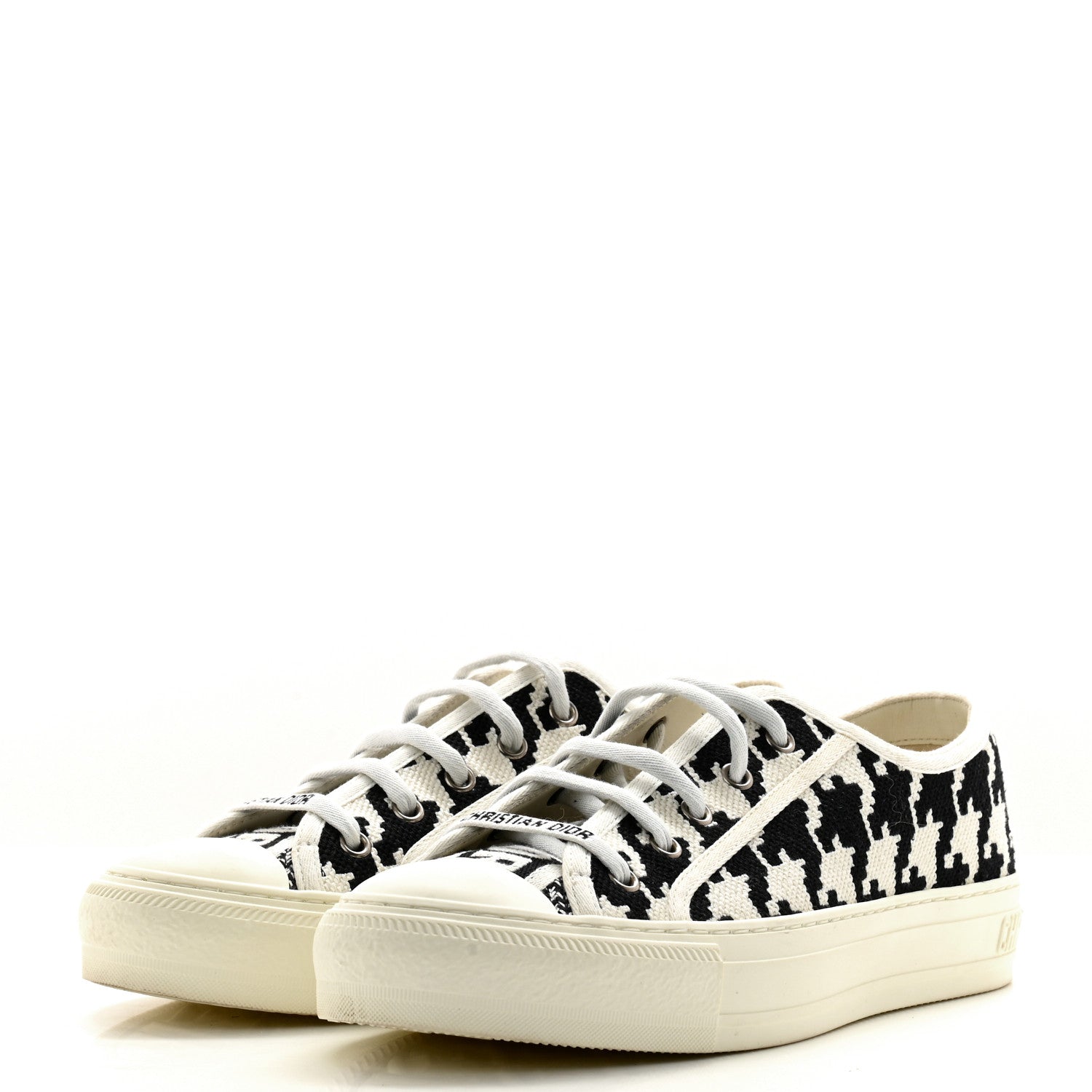 Christian Dior Canvas Macro Houndstooth Embroidered Womens Womens Walk'N'Dior Low Top Sneakers 39.5 White Black 3 of 11