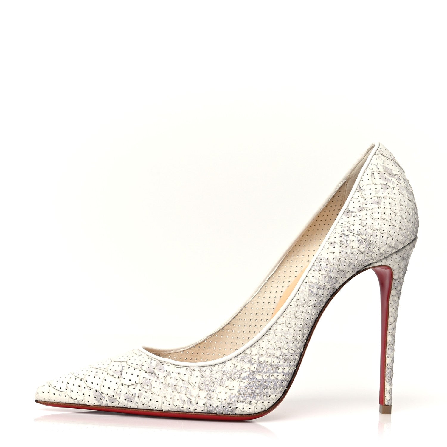 Christian Louboutin Perforated Python Decollete 554 100 Pumps 38 White 1 of 7