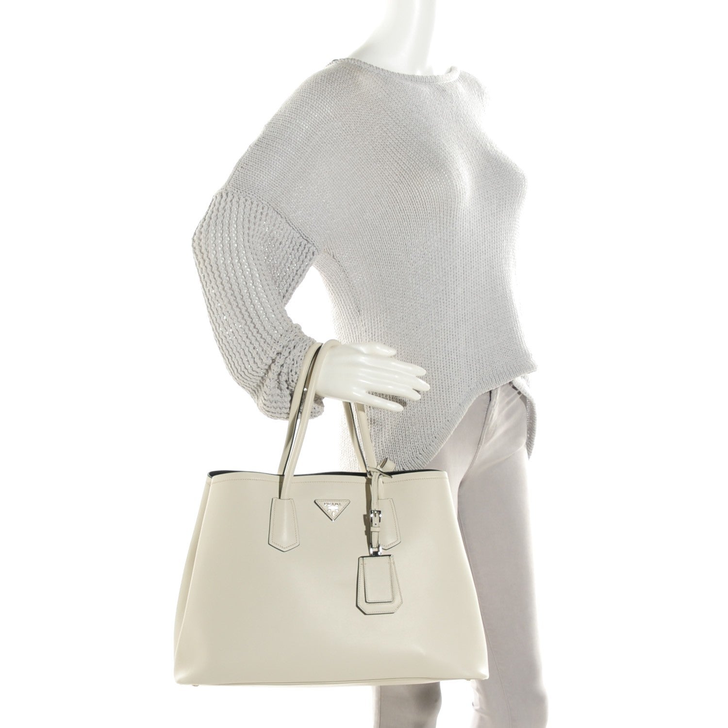 Prada City Calf Large Double Bag Talco 2 of 8