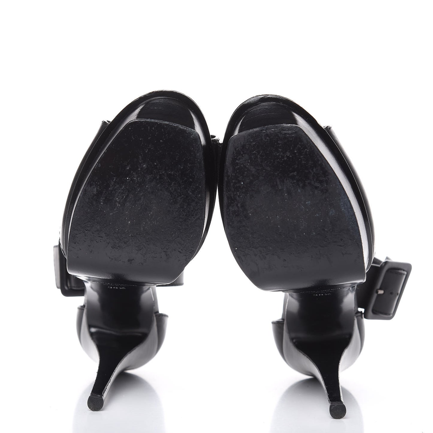 Calfskin Platform Ankle Strap Sandals 38.5 Black