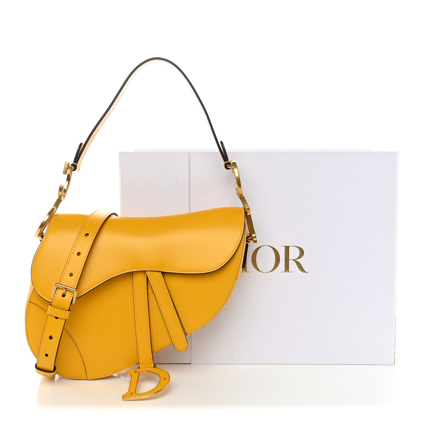 Calfskin Saddle Bag With Strap Yellow