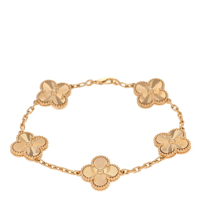 Van Cleef & Arpels 18K Yellow Gold 5 Motifs Guilloche Vintage Alhambra Bracelet 1 of 4