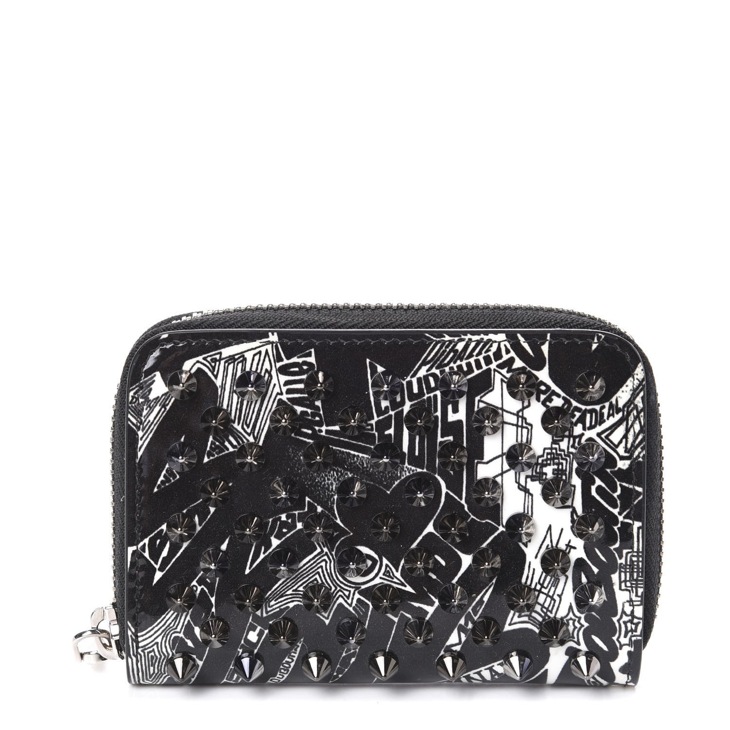 Christian Louboutin Patent Nicograf Spiked Panettone Coin Purse Black White 1 of 7