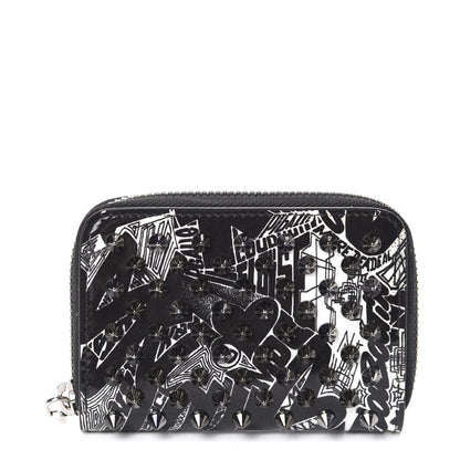Christian Louboutin Patent Nicograf Spiked Panettone Coin Purse Black White 1 of 7