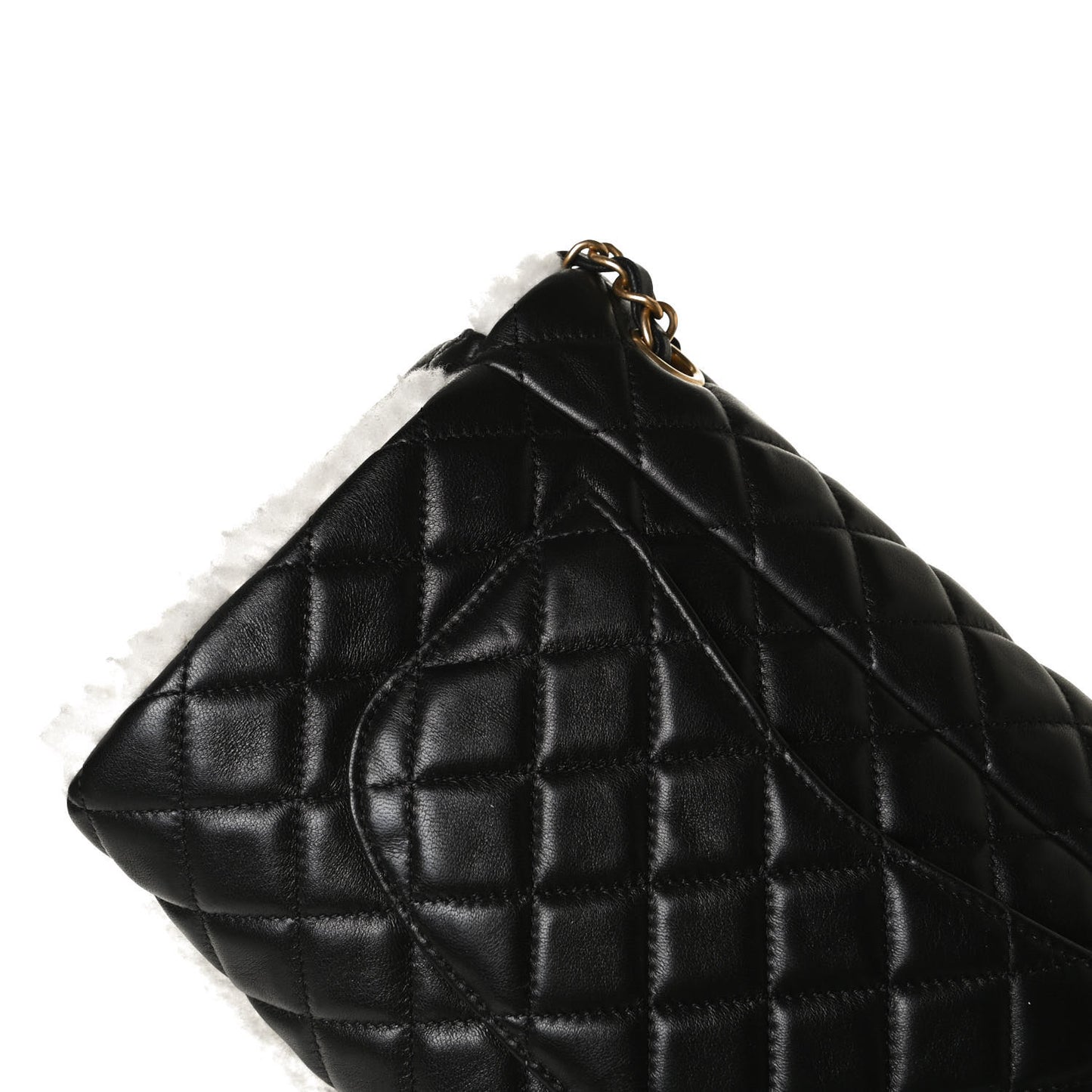 Lambskin Shearling Large CC Flap Bag Black White