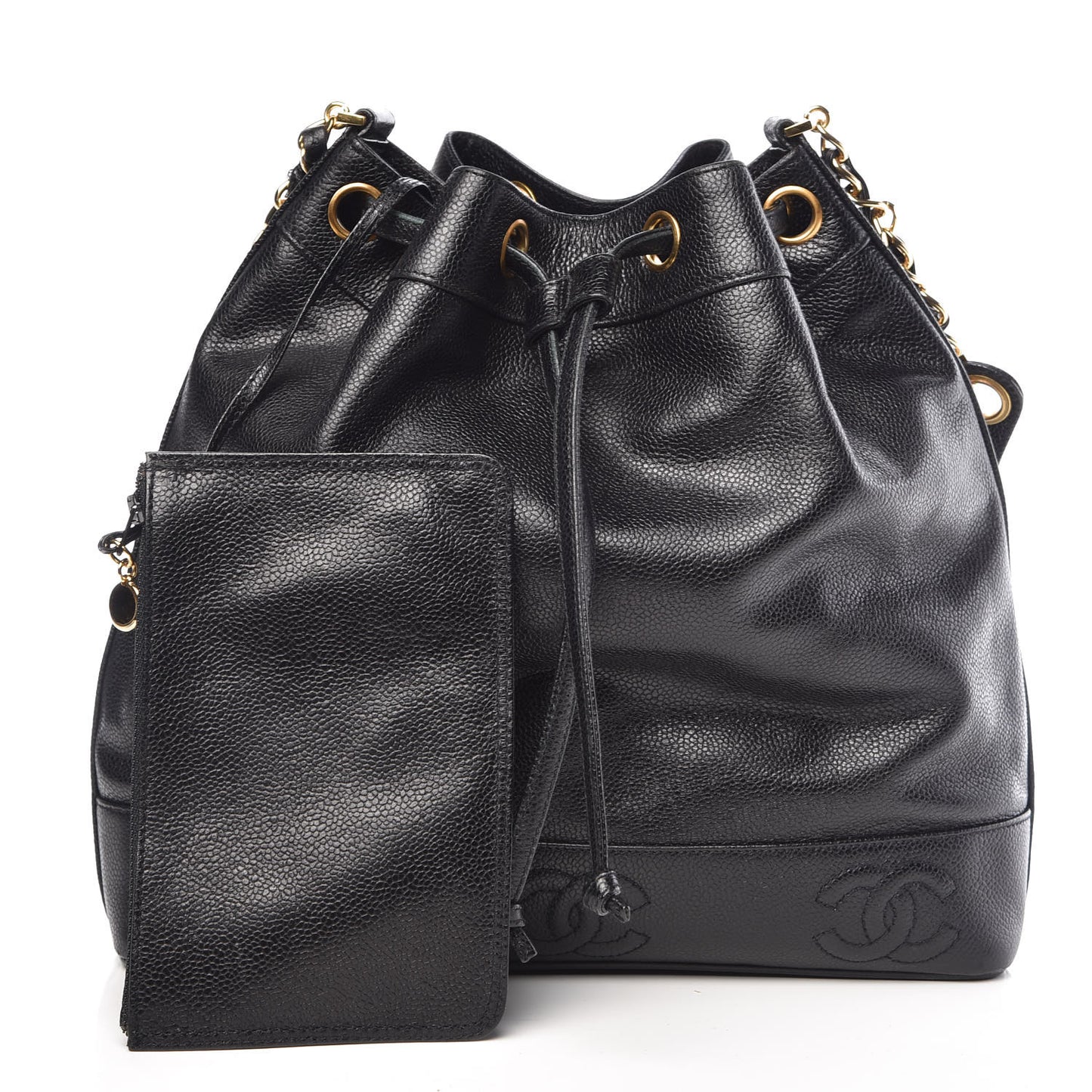 Caviar CC Drawstring Shoulder Bag Black