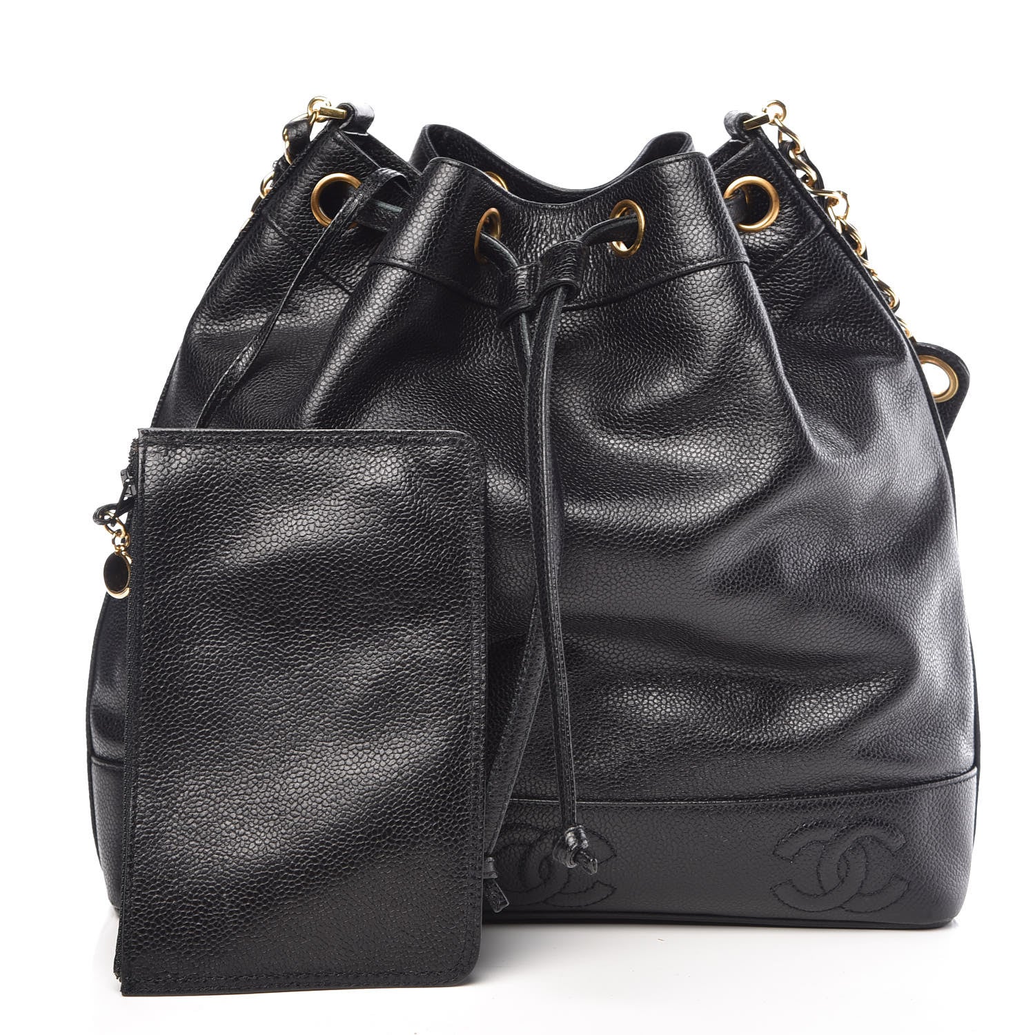 Chanel Caviar CC Drawstring Shoulder Bag Black 3 of 11