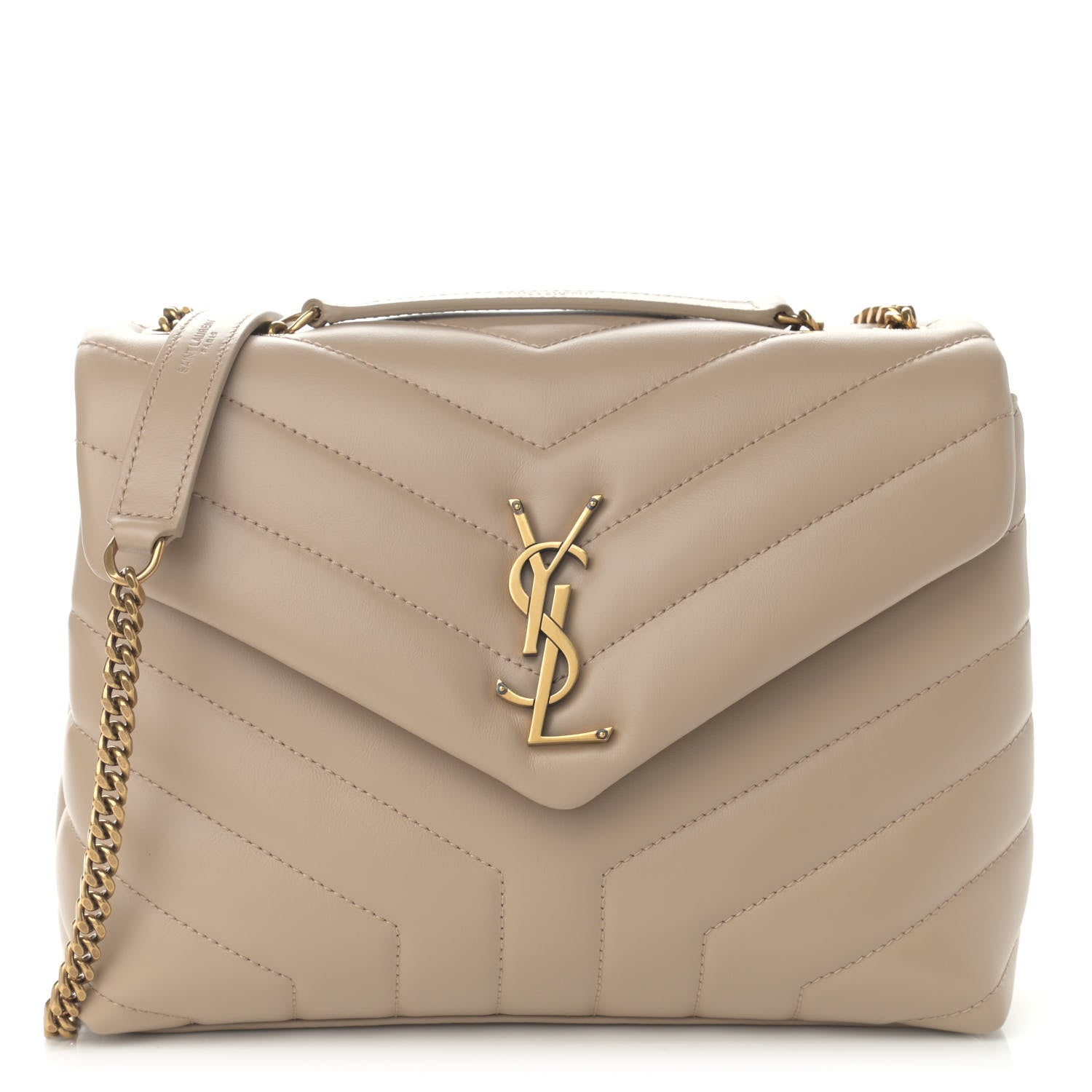 Saint Laurent Calfskin Y Quilted Monogram Small Loulou Chain Satchel Dark Beige 1 of 11