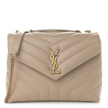 Saint Laurent Calfskin Y Quilted Monogram Small Loulou Chain Satchel Dark Beige 1 of 11