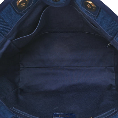 Chanel Mixed Fibers Striped Small Deauville Tote Navy Blue 5 of 10