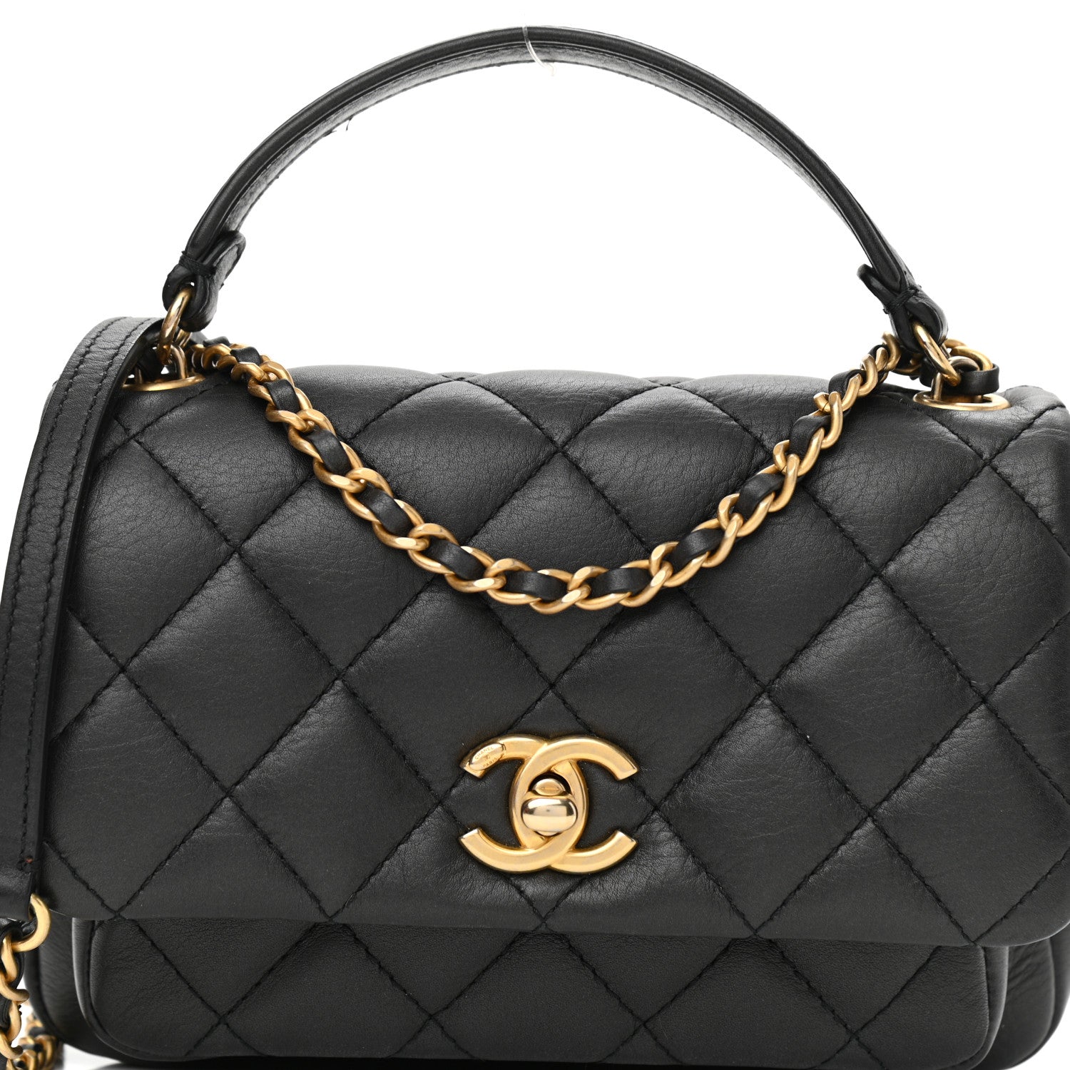 Chanel Calfskin Quilted Top Handle Flap Black 8 of 12