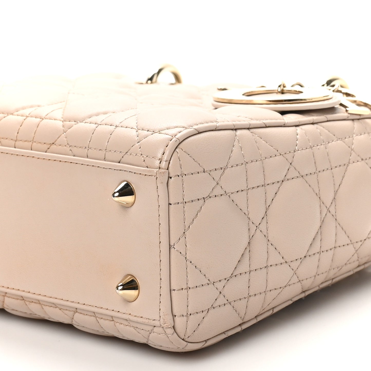 Lambskin Cannage Small Bi-Color Lady Dior Hazelnut White
