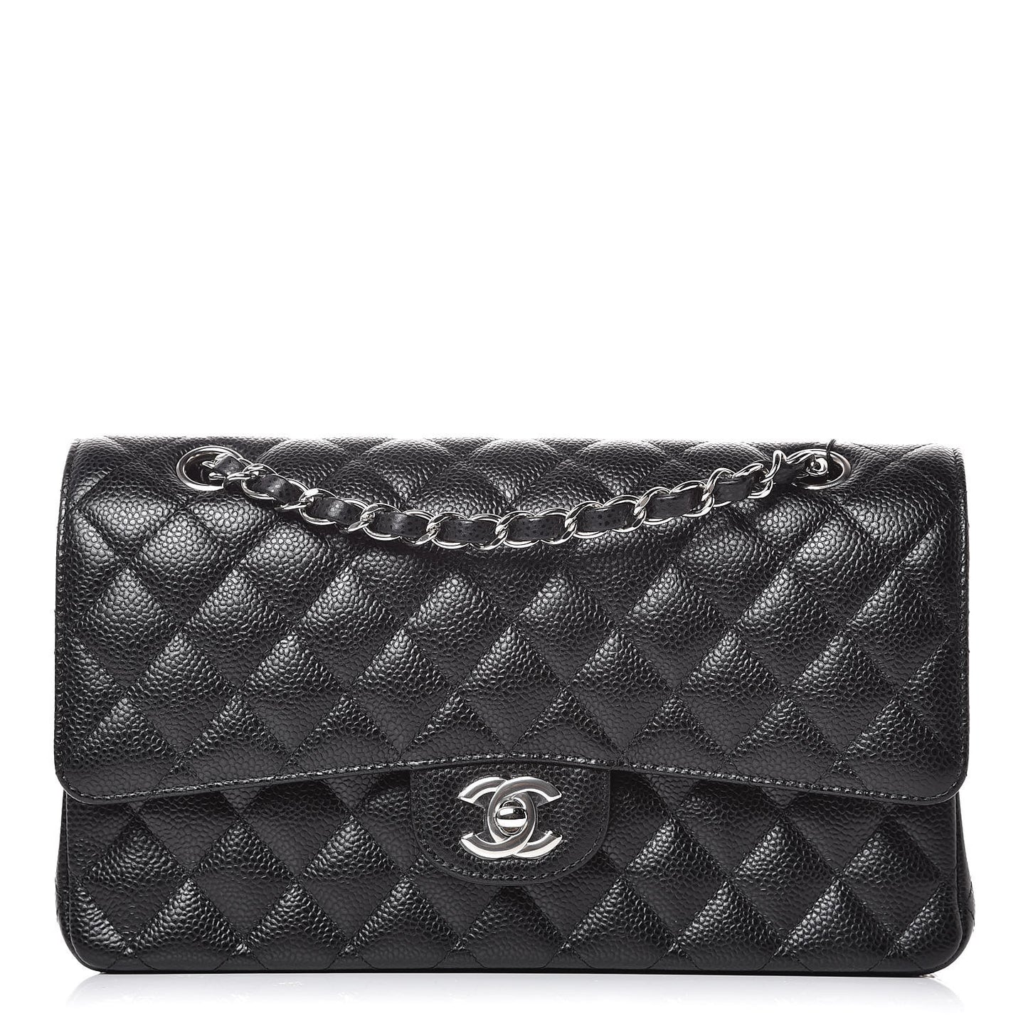 Caviar Quilted Medium Double Flap Black