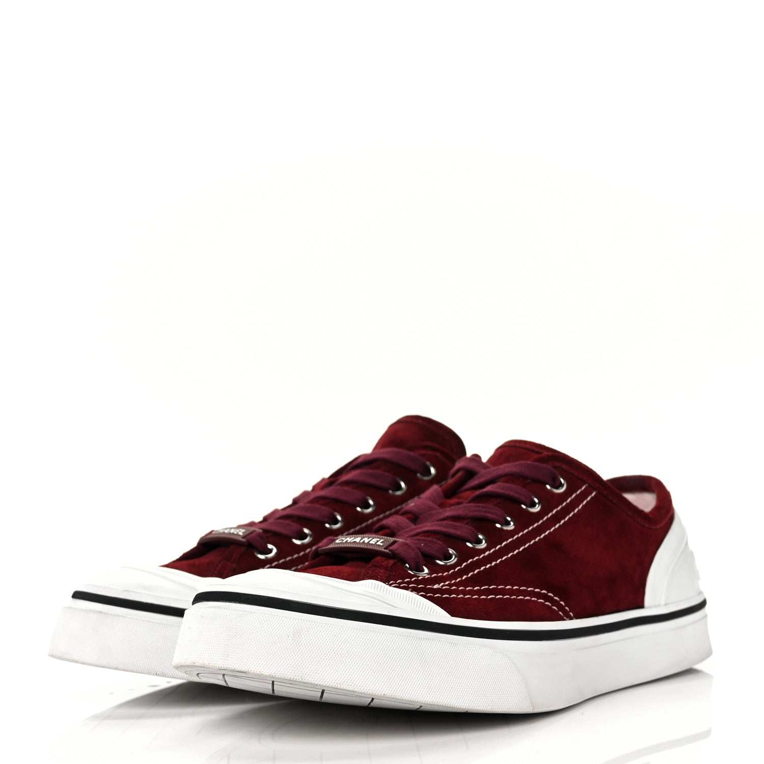 Chanel Suede Lace Up Cap Toe Sneakers 39.5 Burgundy 3 of 10