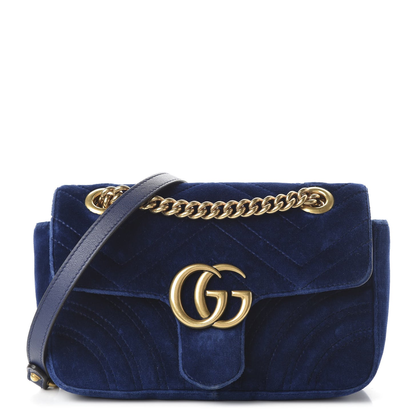 Velvet Matelasse Mini GG Marmont Shoulder Bag Cobalt Blue