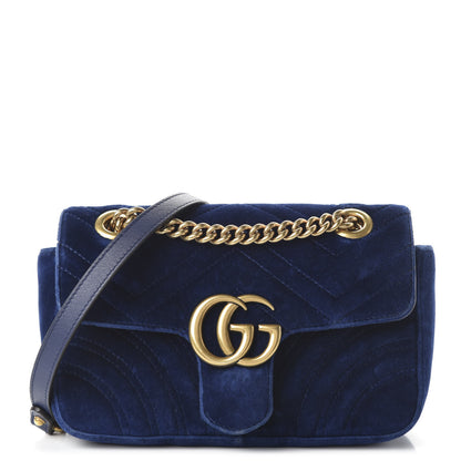Gucci Velvet Matelasse Mini GG Marmont Shoulder Bag Cobalt Blue 1 of 11