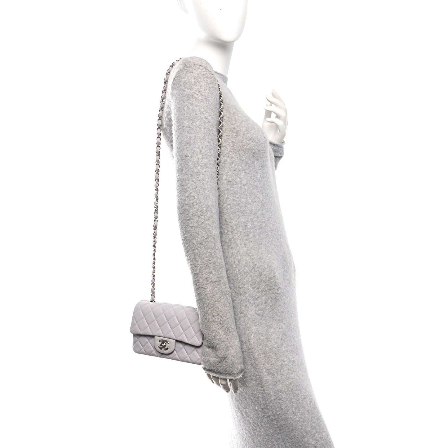 Lambskin Quilted Mini Rectangular Flap Grey