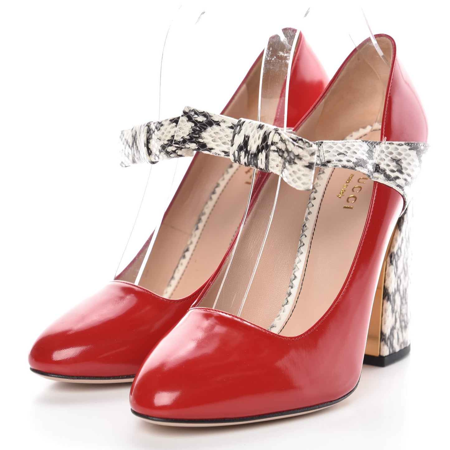 Polished Calfskin Elaphe Nimue Bow Mary Jane Pumps 38.5 Hibiscus Red Roccia
