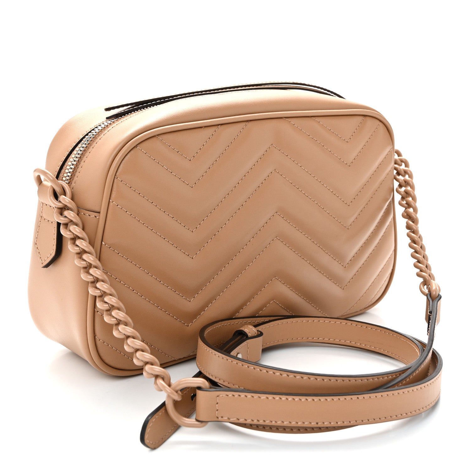 Gucci Calfskin Matelasse Monochrome Small GG Marmont Chain Shoulder Bag Camelia 3 of 10