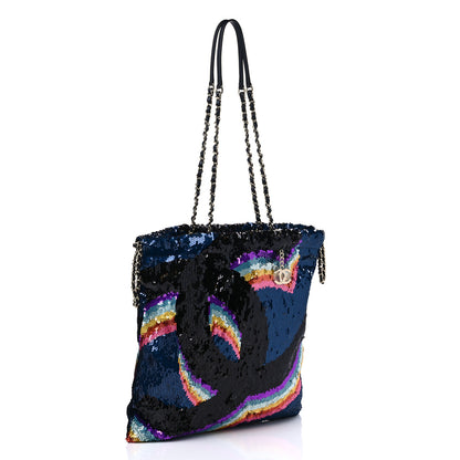 Chanel Sequin Drawstring Tote Blue Black Multicolor 2 of 8