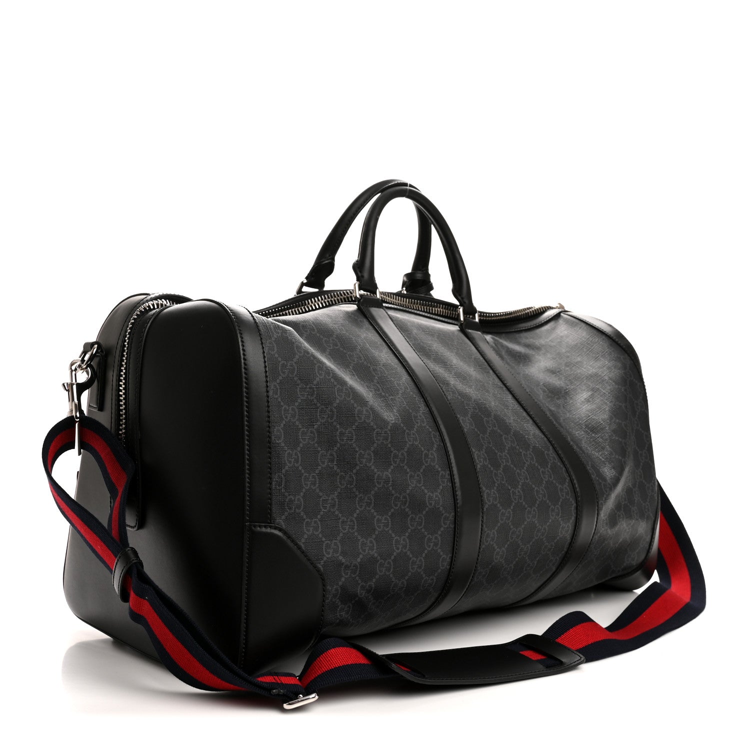 Gucci Soft GG Supreme Monogram Appia Calfskin Web Large Carry On Duffle Bag Black Grey 2 of 12