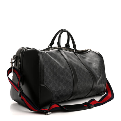 Gucci Soft GG Supreme Monogram Appia Calfskin Web Large Carry On Duffle Bag Black Grey 2 of 12