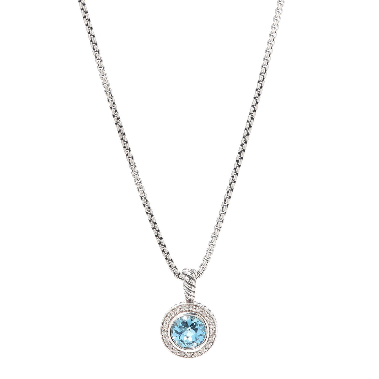 Sterling Silver Diamond Blue Topaz 8mm Petite Cerise Pendant Necklace
