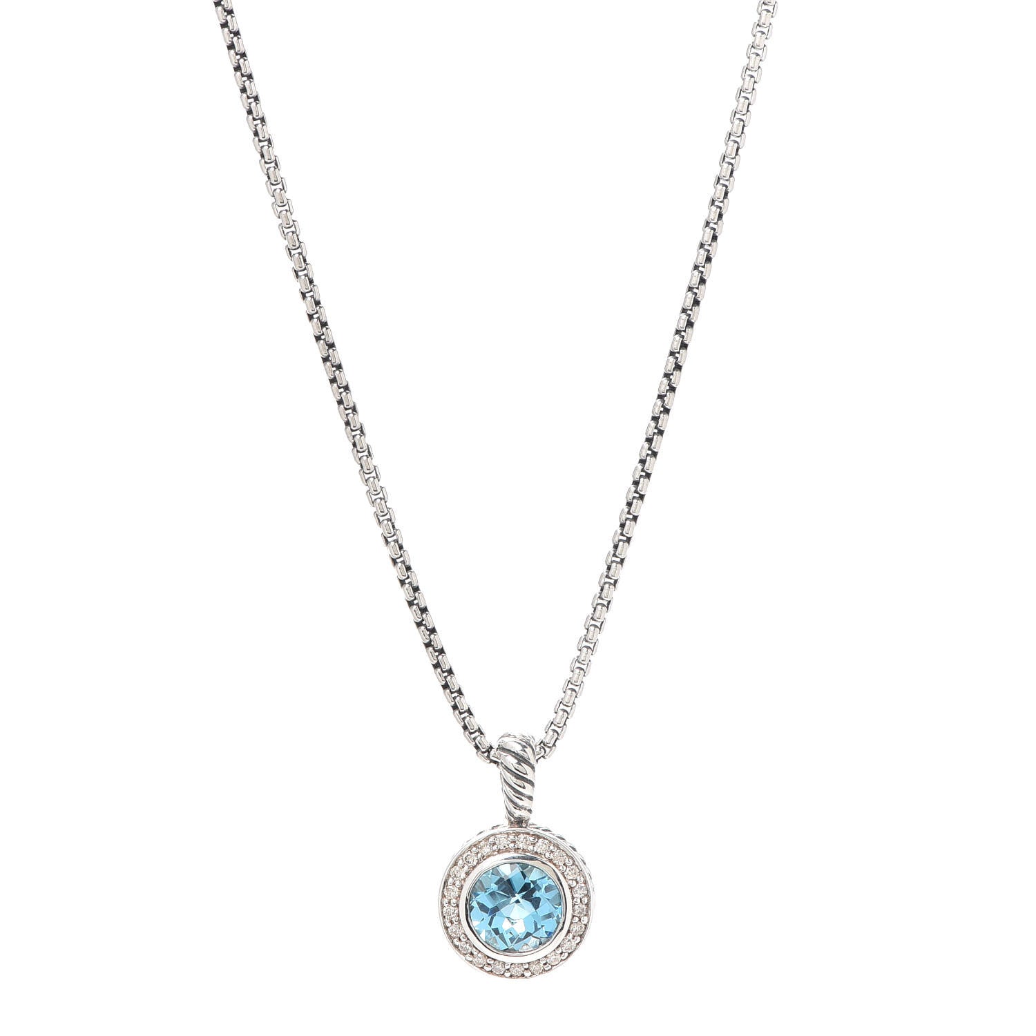 David Yurman Sterling Silver Diamond Blue Topaz 8mm Petite Cerise Pendant Necklace 1 of 5