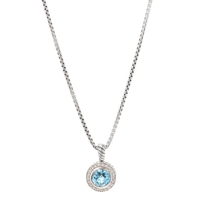David Yurman Sterling Silver Diamond Blue Topaz 8mm Petite Cerise Pendant Necklace 1 of 5