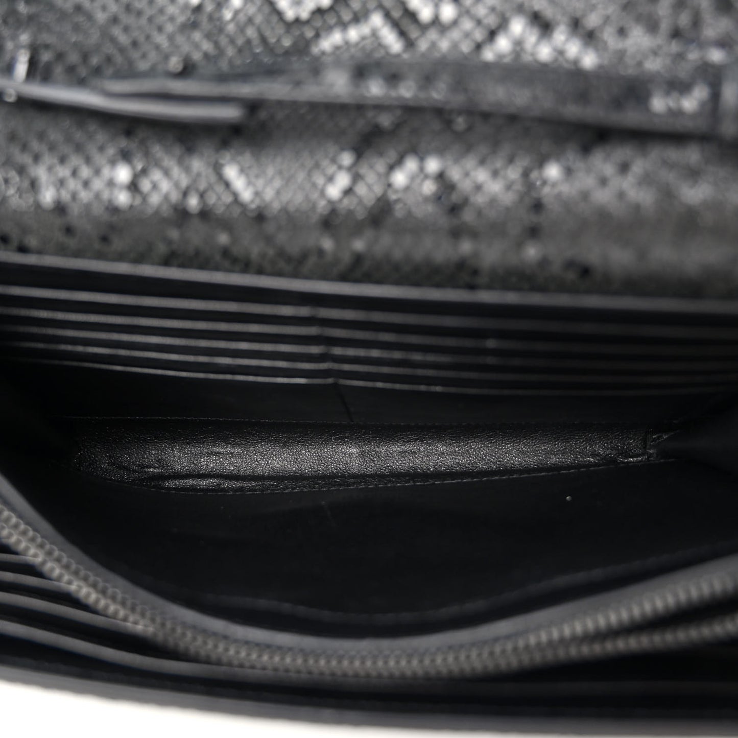 Calfskin Snakeskin Effect Monogram Chain Wallet Black