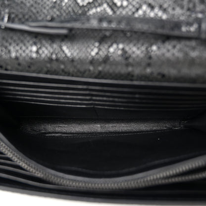 Saint Laurent Calfskin Snakeskin Effect Monogram Chain Wallet Black 5 of 10