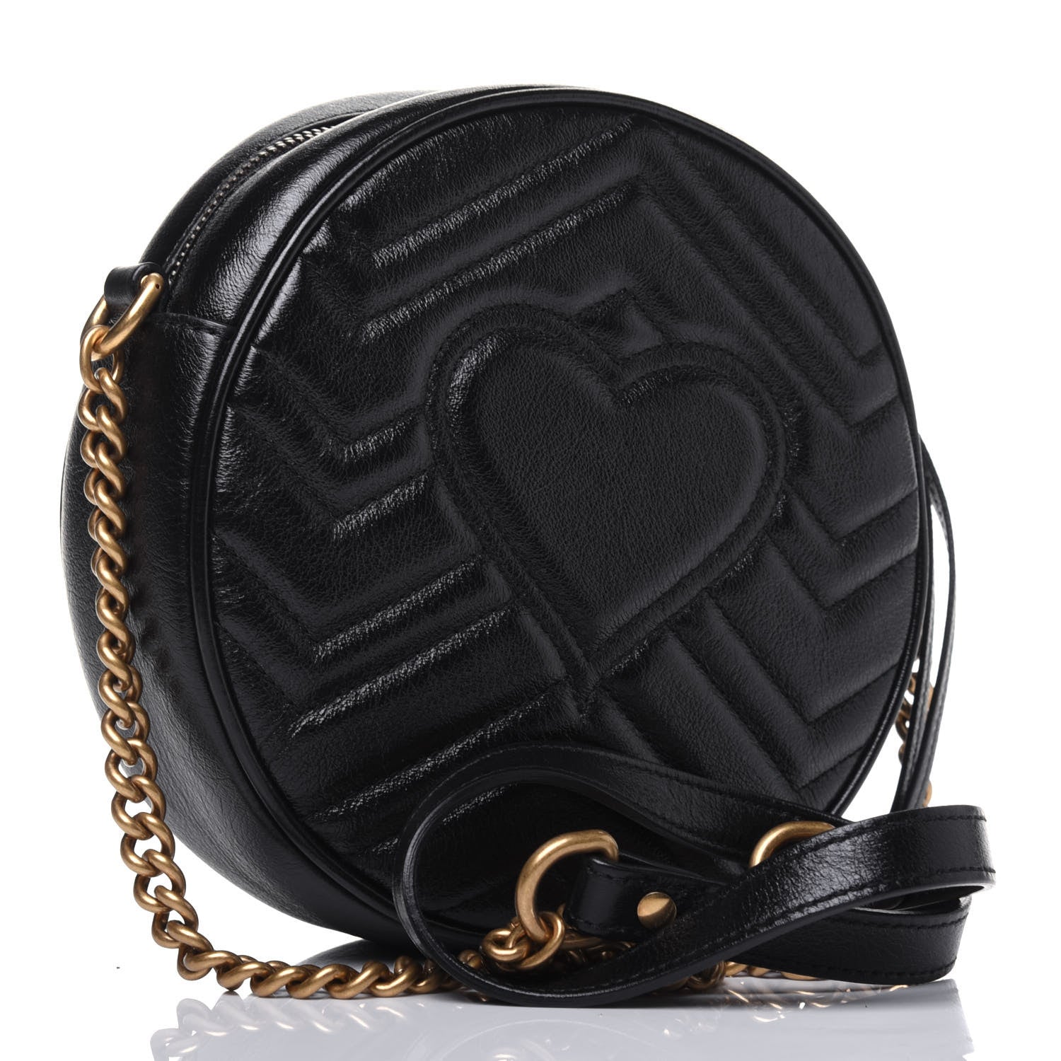 Gucci Azalea Calfskin Matelasse Heart Mini GG Marmont Round Shoulder Bag Black 3 of 13